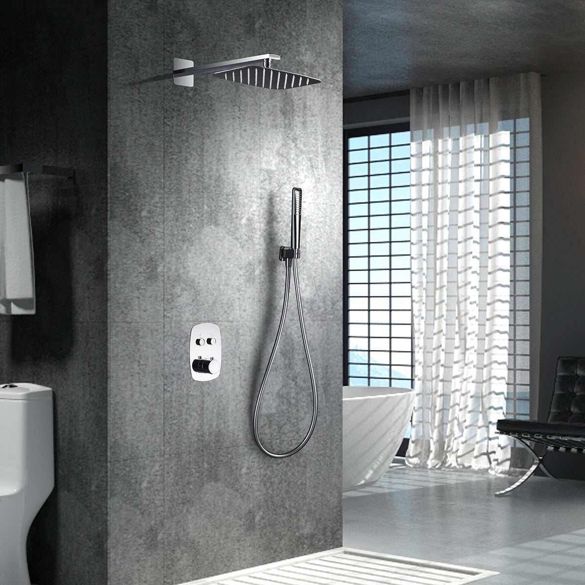 Ensemble de douche encastré IMEX Hidra finition chrome en ambiance - GPH035