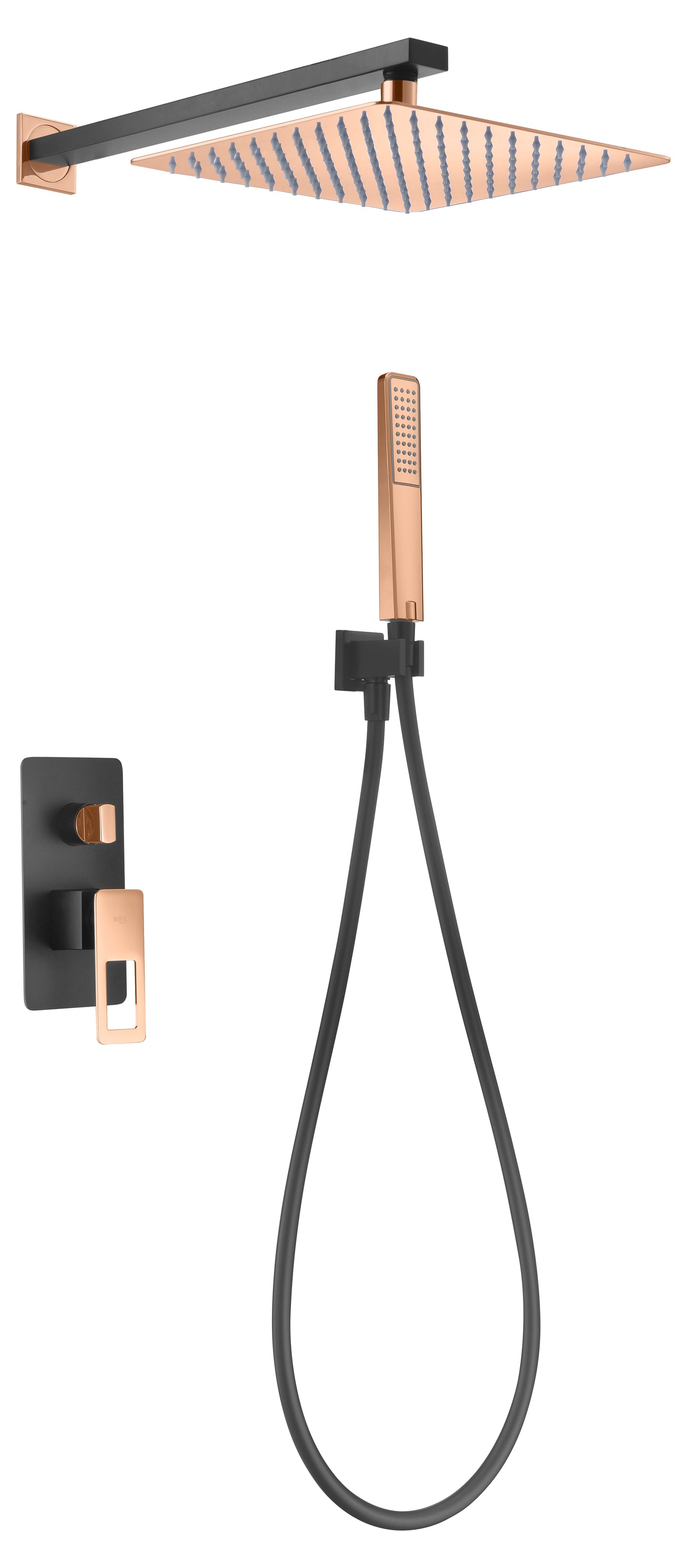 Ensemble de douche encastré IMEX Suecia finition noir mat et or rose - BDC032-6NOR