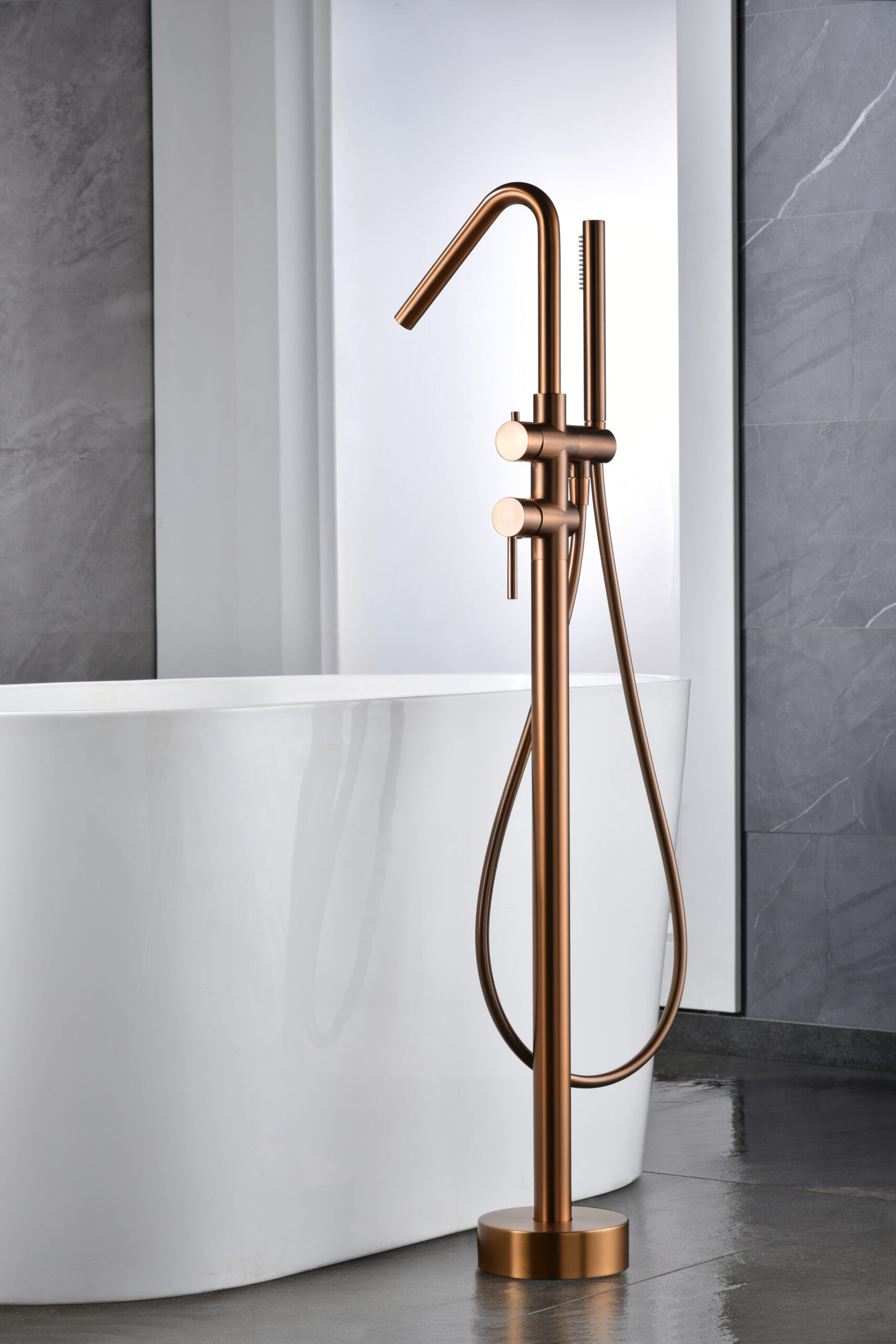 Mitigeur baignoire îlot IMEX Córcega Or rose brossé - ambiance salle de bain