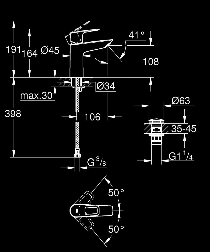 Mitigeur monocommande lavabo GROHE BauLoop – Taille M
