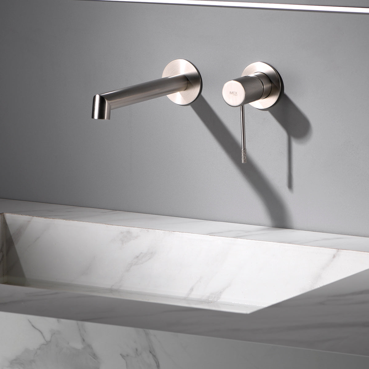Photo ambiance mitigeur lavabo encastré IMEX Line Nickel brossé
