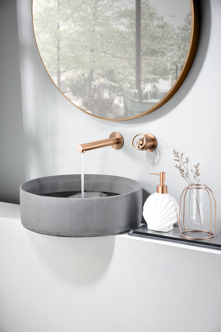 Photo ambiance mitigeur lavabo encastré IMEX Olimpo Or rose brossé