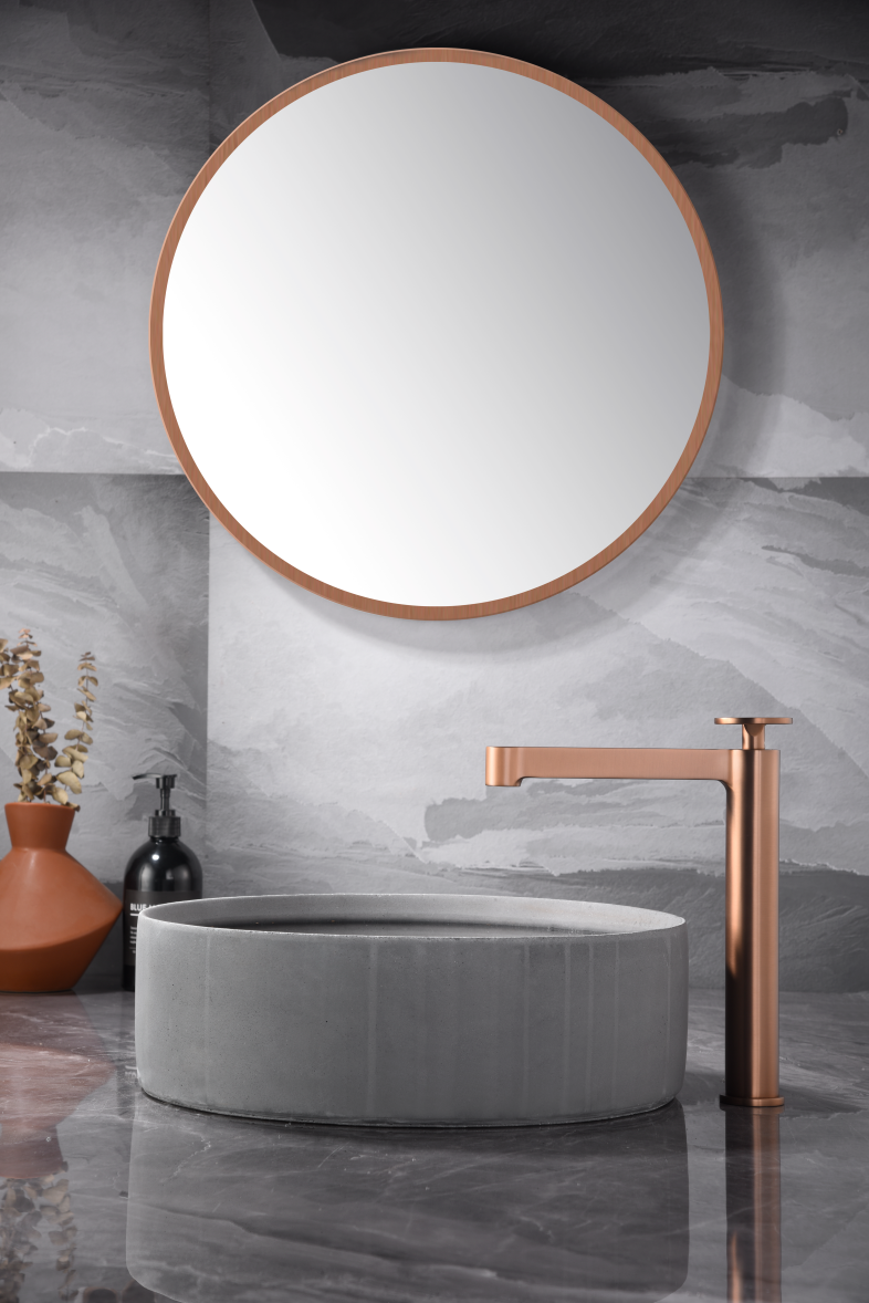 Photo ambiance mitigeur lavabo haut IMEX Olimpo Or rose brossé