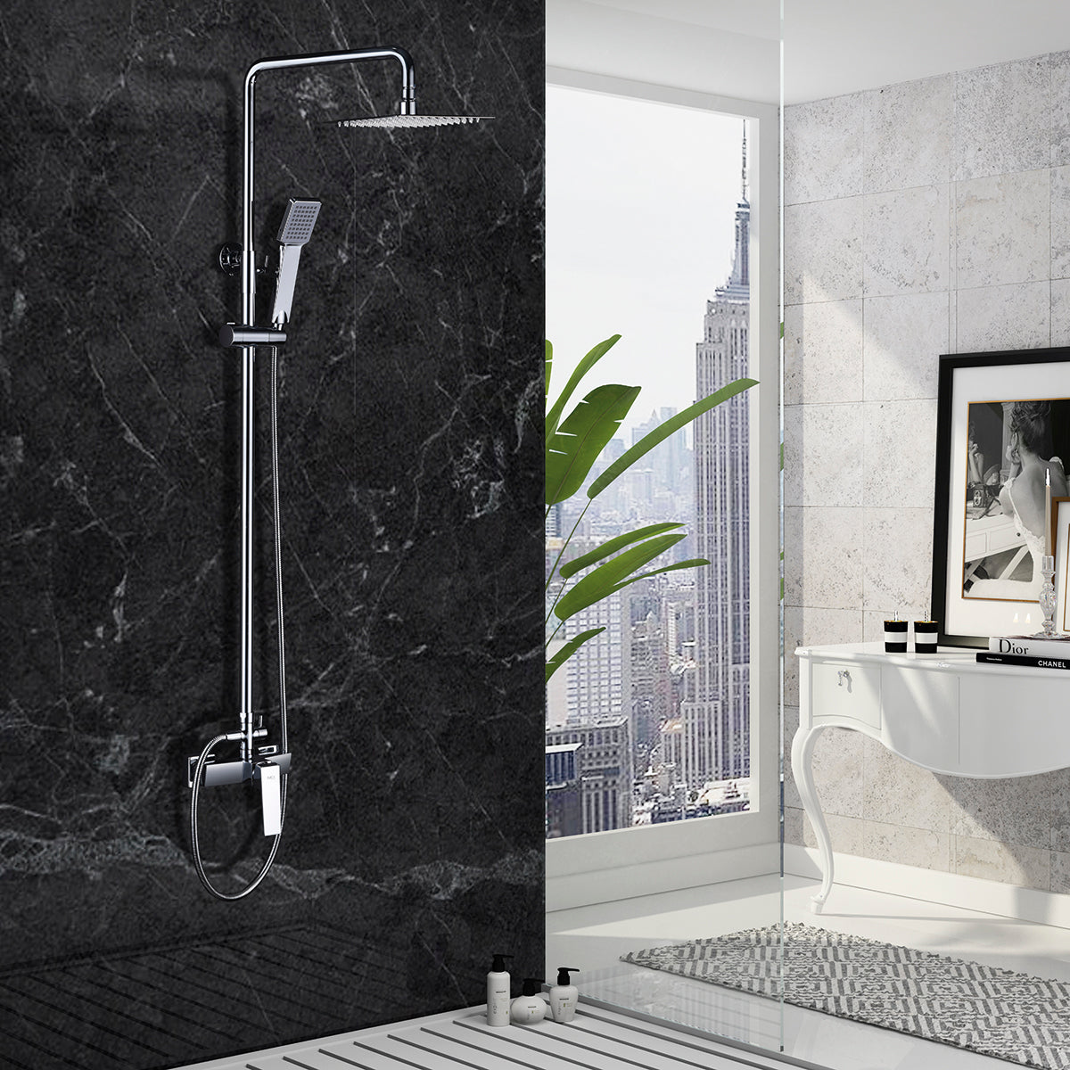 Colonne de douche IMEX Art Chrome en ambiance salle de bain