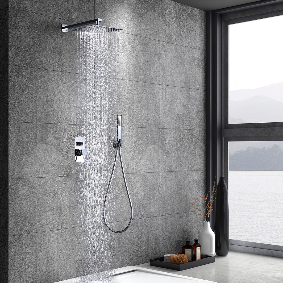 Photo d'ambiance ensemble de douche encastré IMEX Suecia finition chrome - BDC032-6