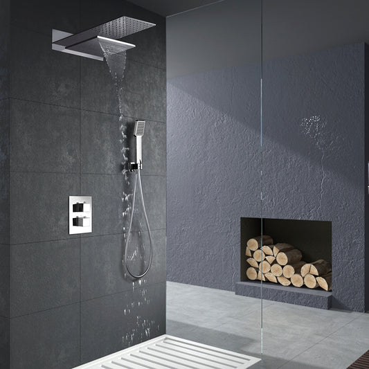 Ensemble de douche encastré thermostatique IMEX Rodas avec fonction cascade en situation
