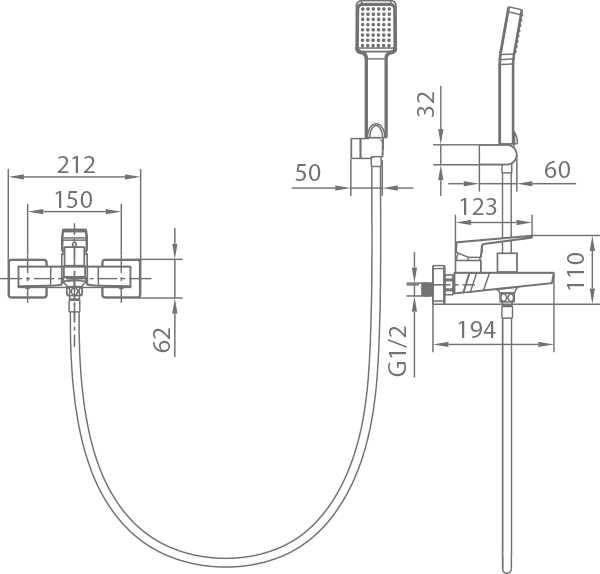 Schéma technique mitigeur bain-douche IMEX Art