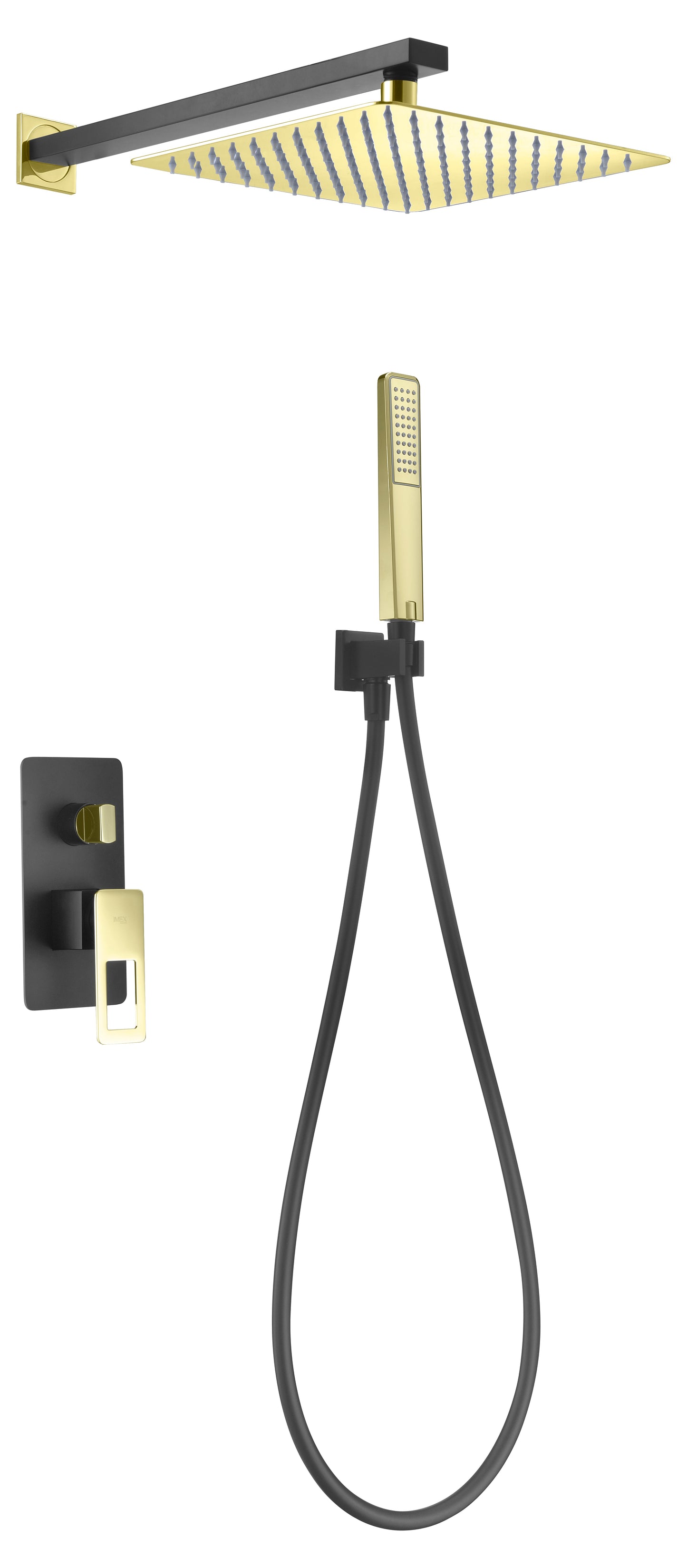 Ensemble de douche encastré IMEX Suecia finition noir mat et or brillant - BDC032-6NGOLD