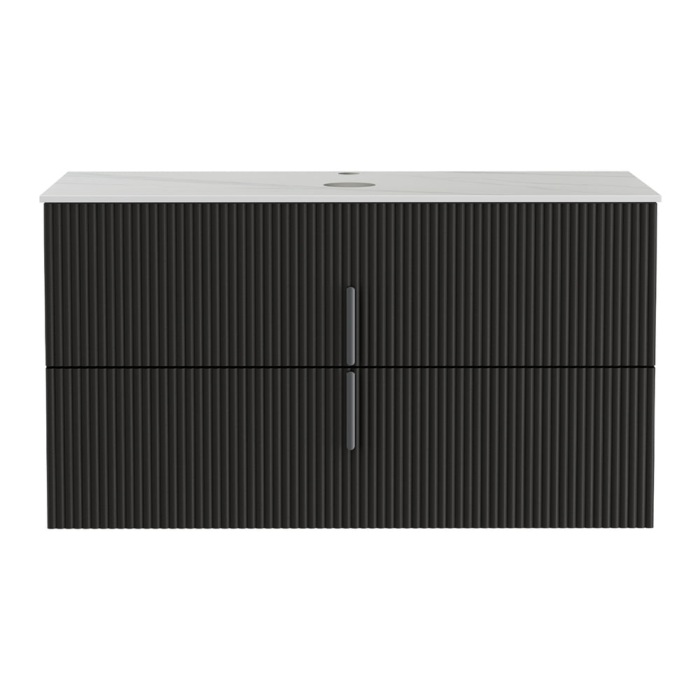 Meuble de salle de bain suspendu 90 cm – Noir et bois