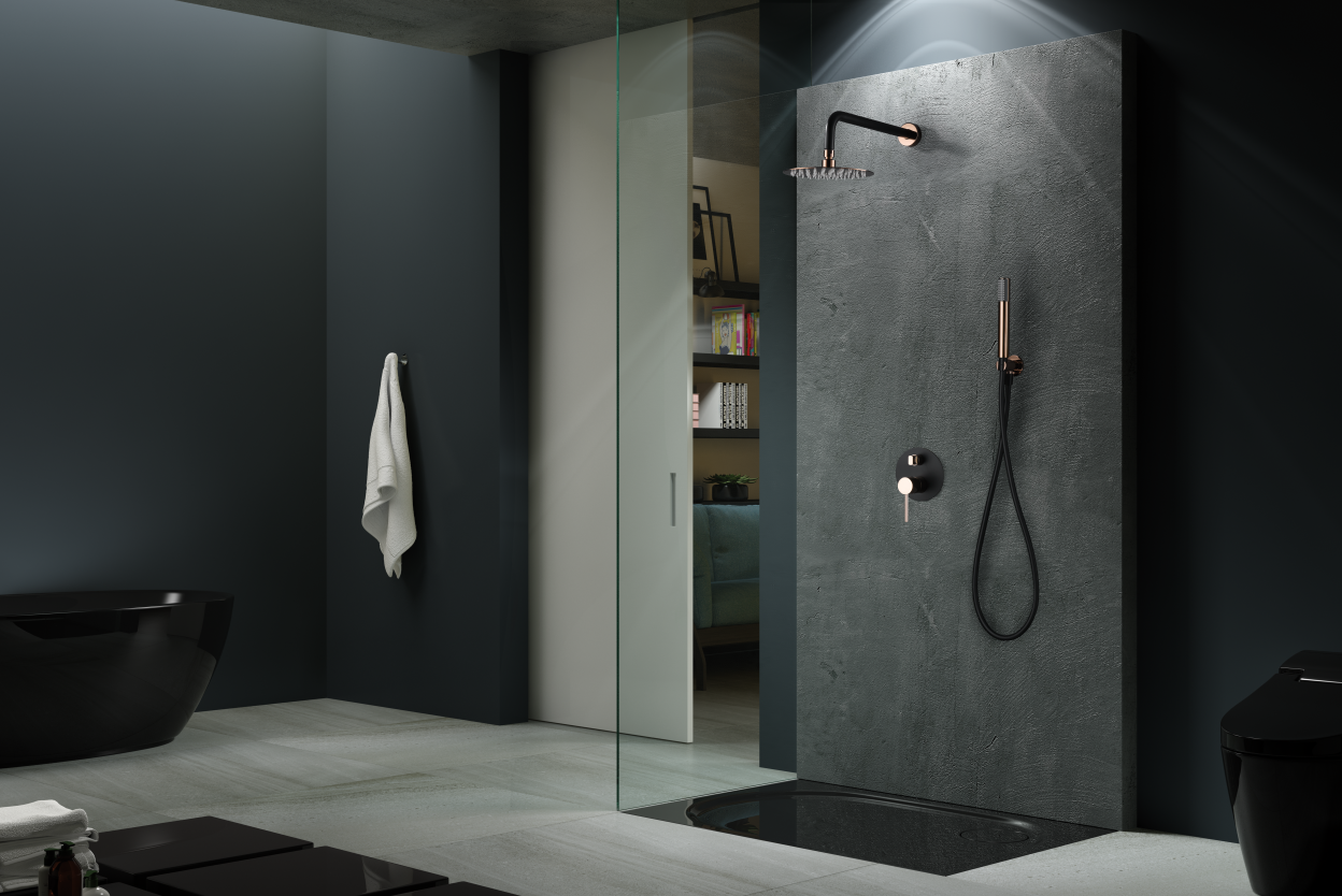 Photo d'ambiance IMEX Milos Stick finition noir mat et or rose - GPMS045/NOR
