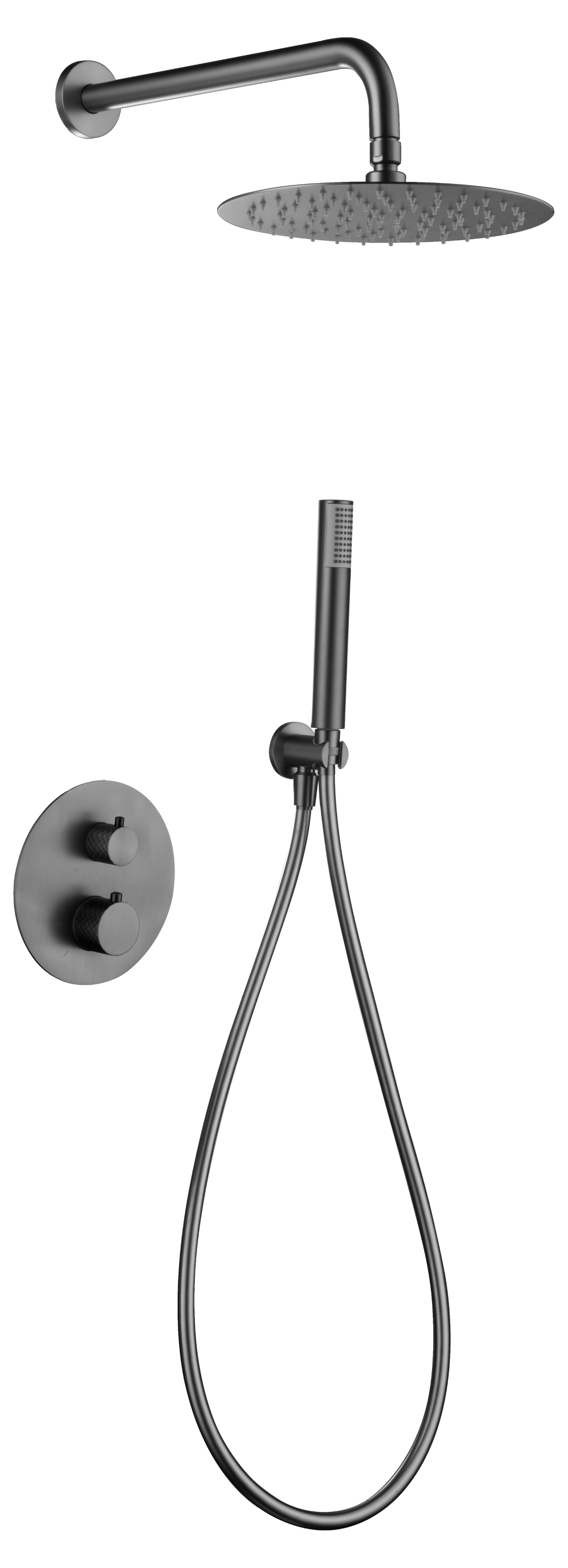 Ensemble de douche encastré thermostatique IMEX Génova Black Gun Metal GTG053/BGM