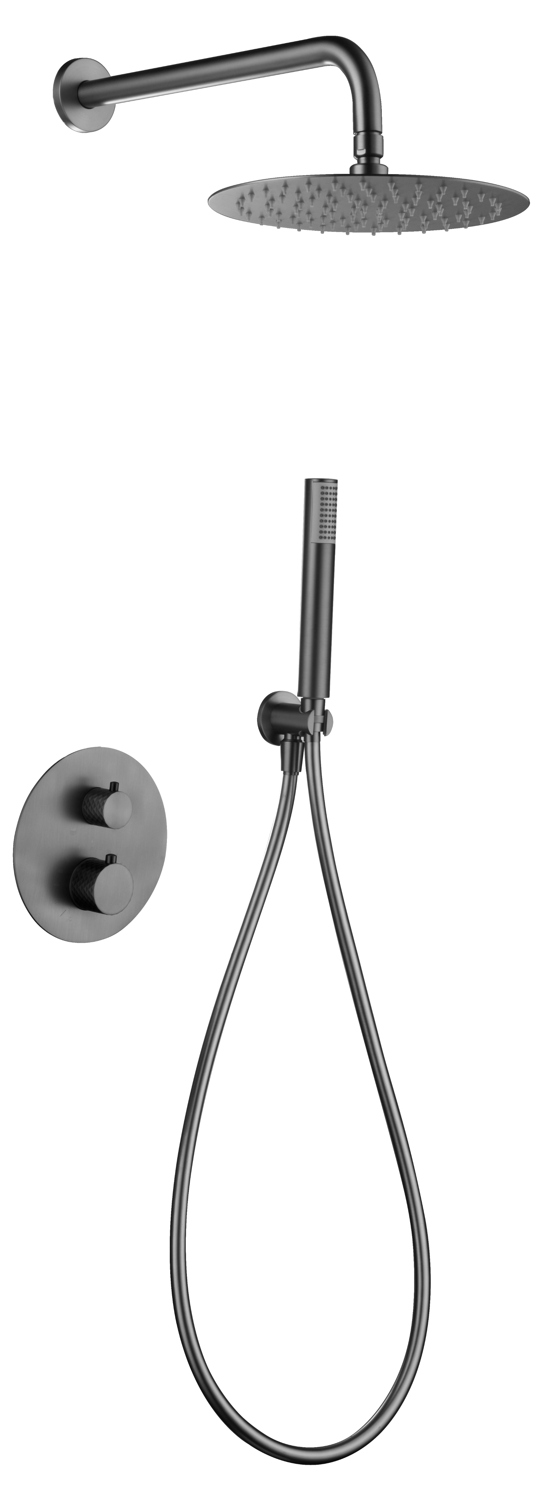 Ensemble de douche encastré thermostatique IMEX Génova Black Gun Metal GTG053/BGM