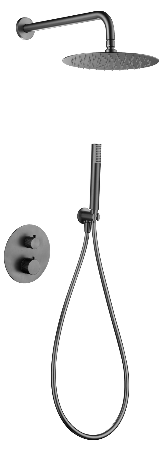 Ensemble de douche encastré thermostatique IMEX Génova Black Gun Metal GTG053/BGM