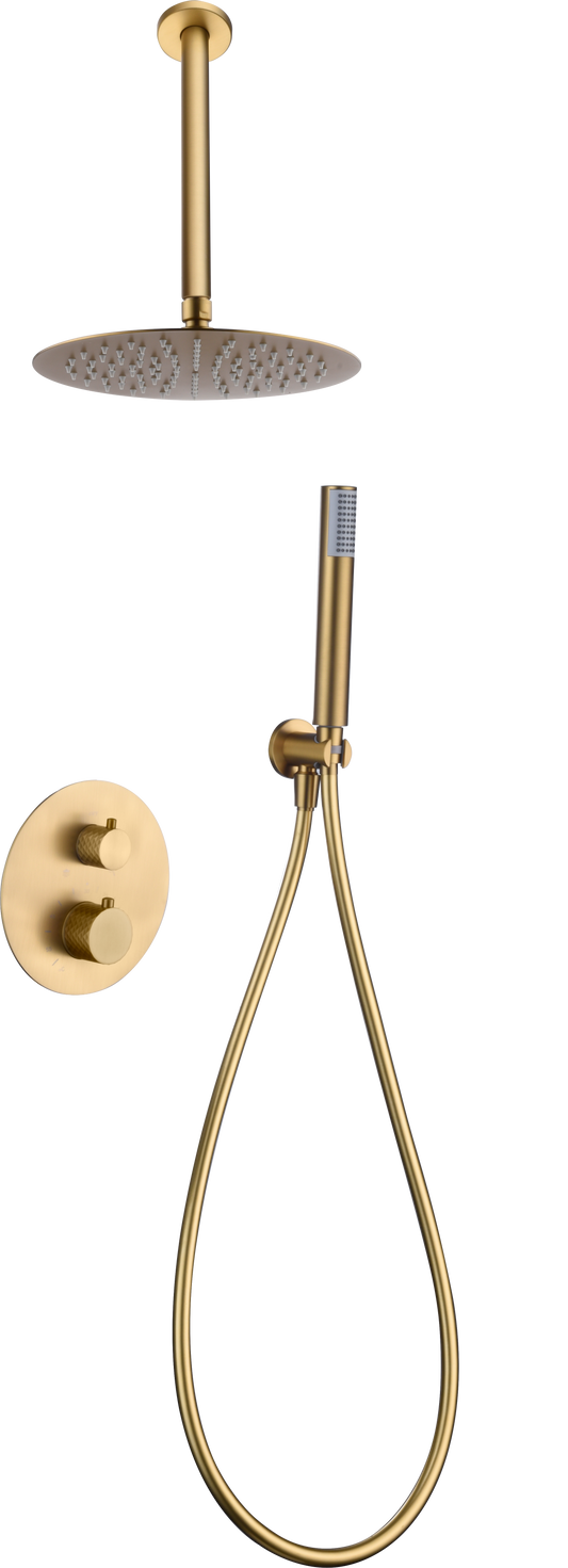 Ensemble de douche encastré thermostatique IMEX Piamonte or brossé GTP059/OC