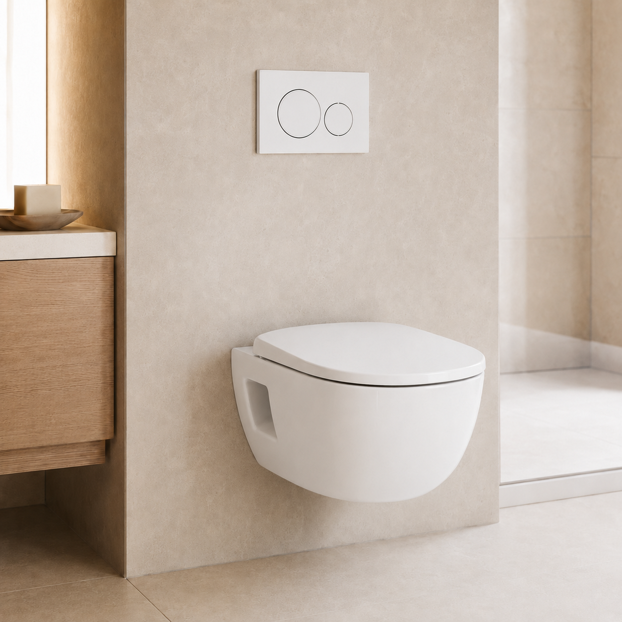 Pack WC suspendu Geberit Duofix Sigma20 installé dans une salle de bains contemporaine