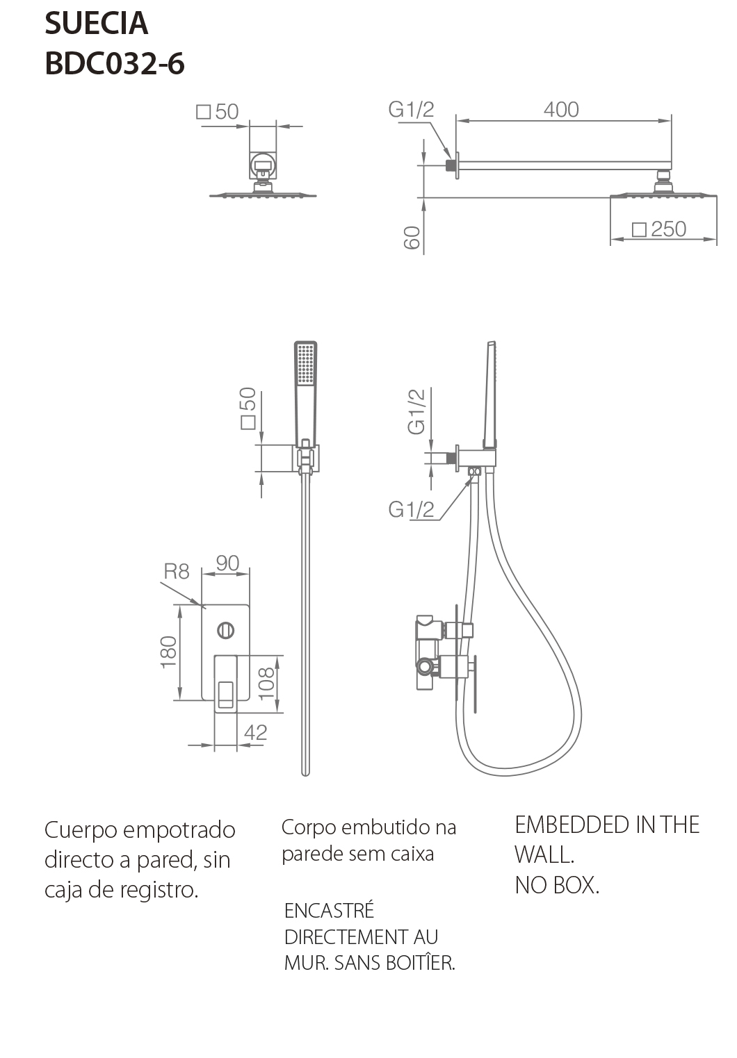 Ensemble de douche encastré IMEX Suecia – plusieurs finitions