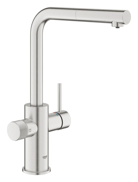 GROHE Blue Pure Minta Extra – Mitigeur Évier Inox Brossé avec Filtration