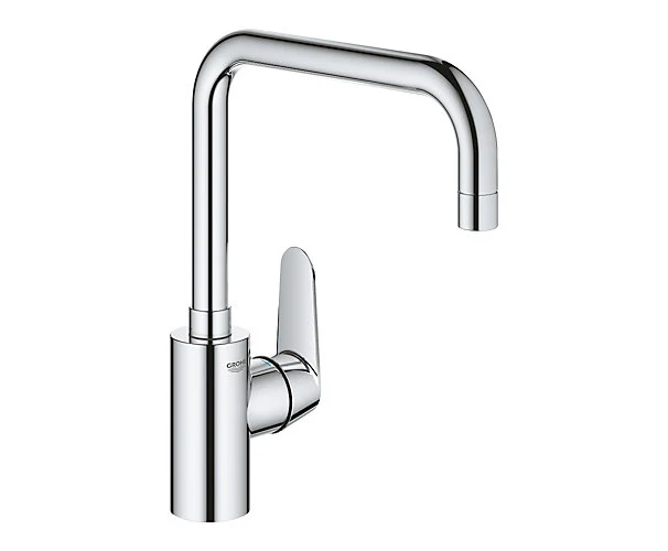 Mitigeur évier GROHE Eurodisc Cosmopolitan en chrome brillant, bec U 150°, design moderne, facile à utiliser, installation sur plan