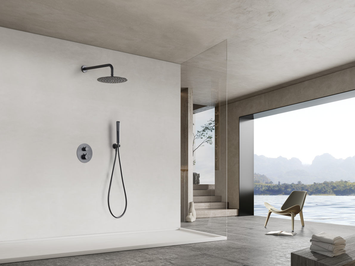 Ensemble de douche IMEX Nápoles black gun metal en ambiance