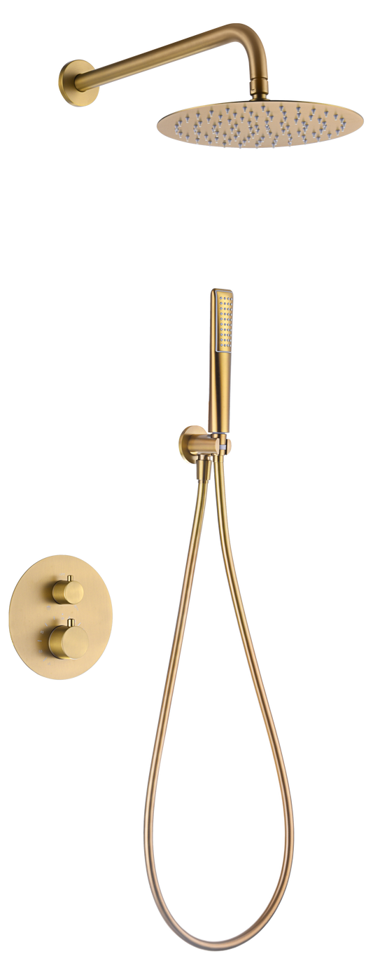 Ensemble de douche encastré thermostatique IMEX Nápoles or brossé PVD