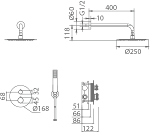 Schéma technique ensemble de douche IMEX Nápoles GTN047