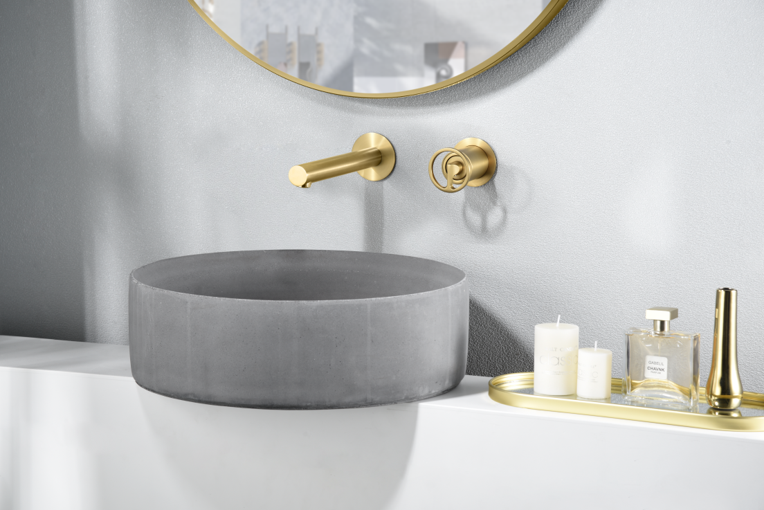Photo ambiance mitigeur lavabo encastré IMEX Olimpo Or brossé