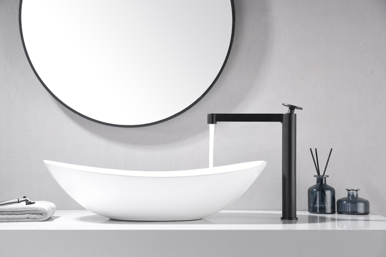 Photo ambiance mitigeur lavabo haut IMEX Olimpo Noir mat