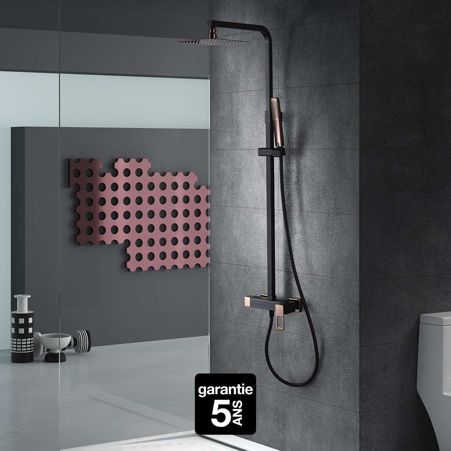 Colonne de douche IMEX Suecia Noir et or rose